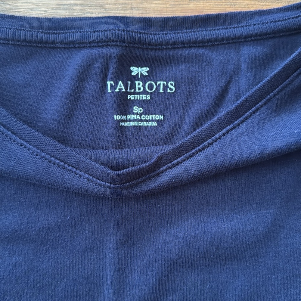🫐 Talbots petite navy blue boatneck top with 3/4 sleeves. Size S petite. - Picture 3 of 7